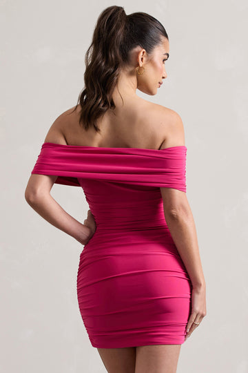 Zeta Dark Pink Bodycon Bardot Mini Dress